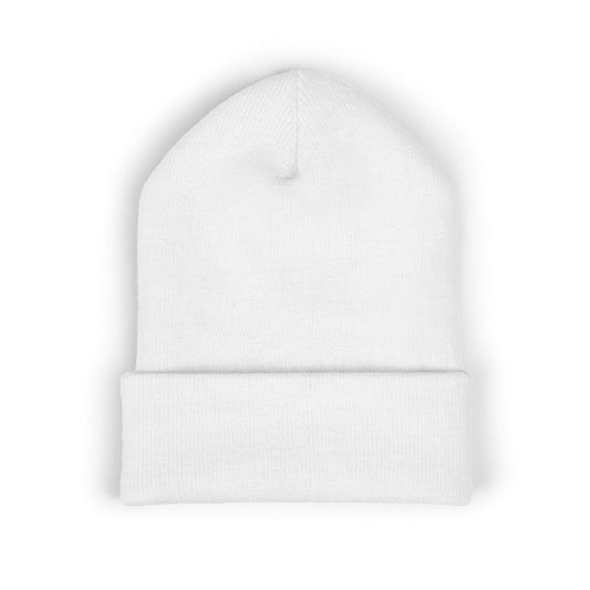 Embroidered Afakasi Cuffed Beanie — White Knit Streetwear Winter Hat