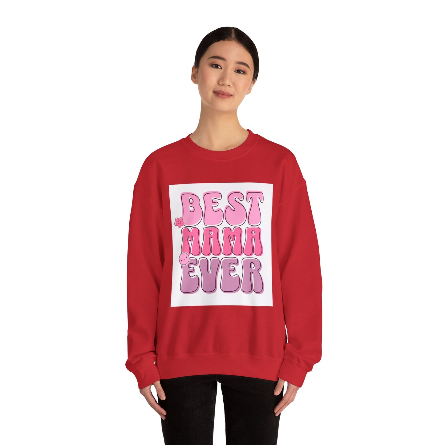 Best Mama Ever Sweatshirt — Cute Pink Retro Mom Crewneck Gift for Mother’s Day