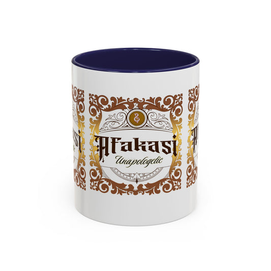 Akan 'Afakasi Unapologetic' Accent Coffee Mug — Decorative Brown & Gold Design (11/15oz)