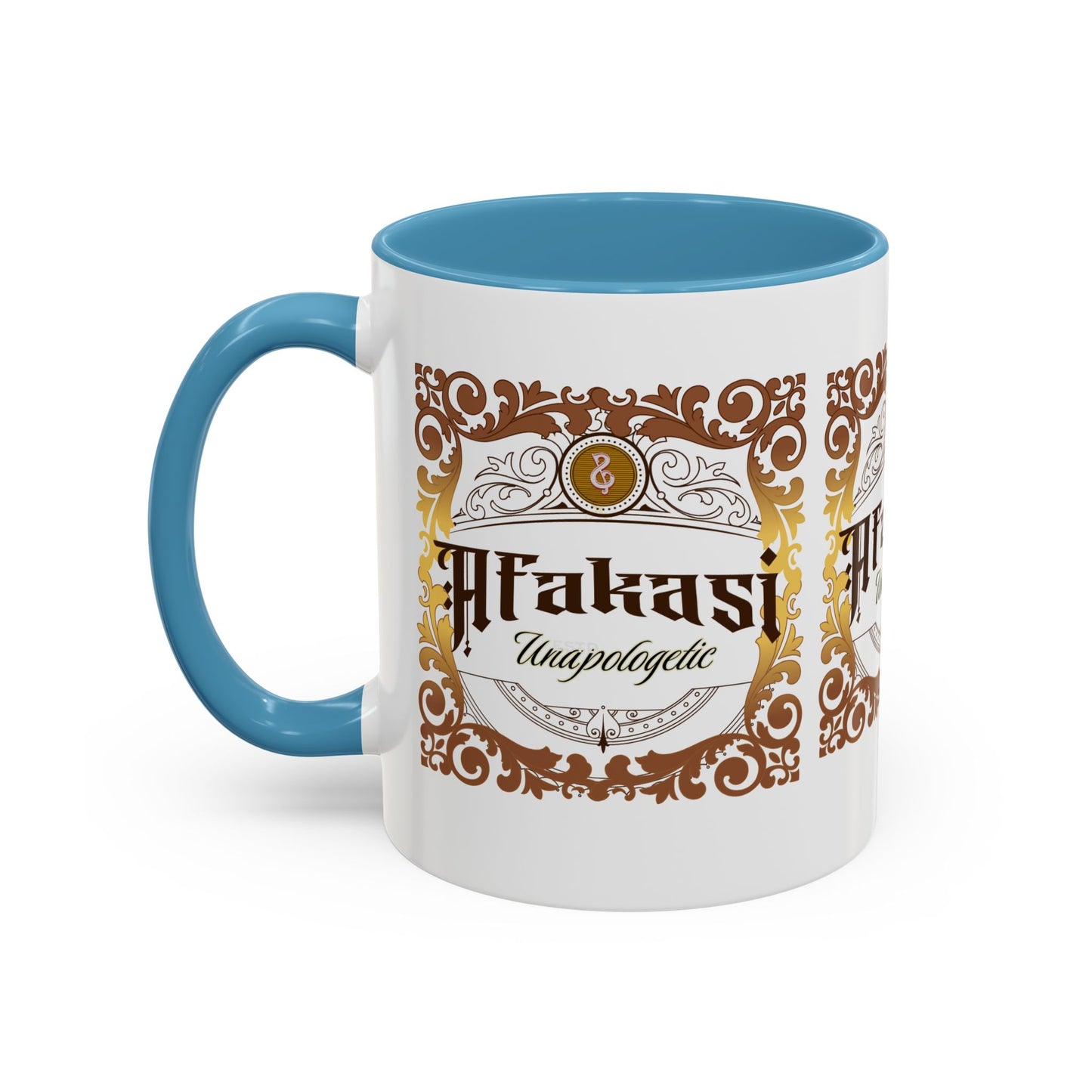 Akan 'Afakasi Unapologetic' Accent Coffee Mug — Decorative Brown & Gold Design (11/15oz)