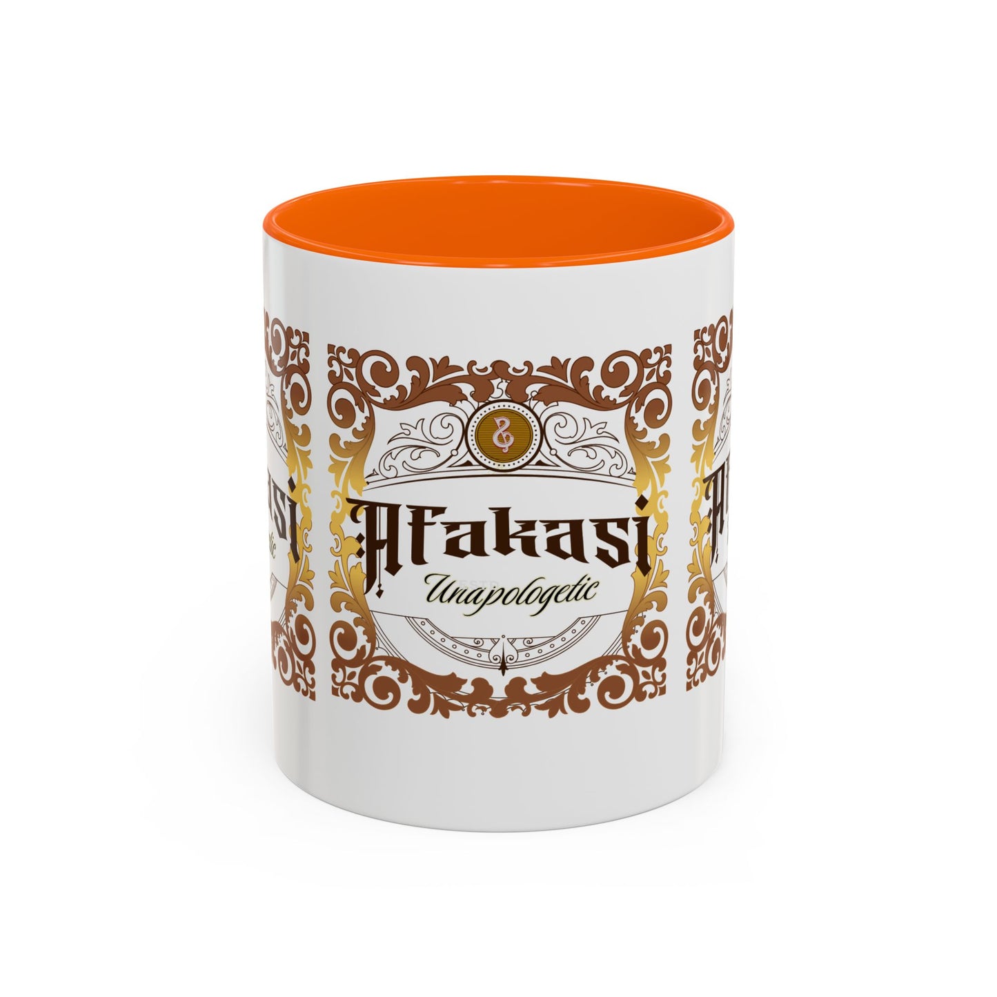 Akan 'Afakasi Unapologetic' Accent Coffee Mug — Decorative Brown & Gold Design (11/15oz)