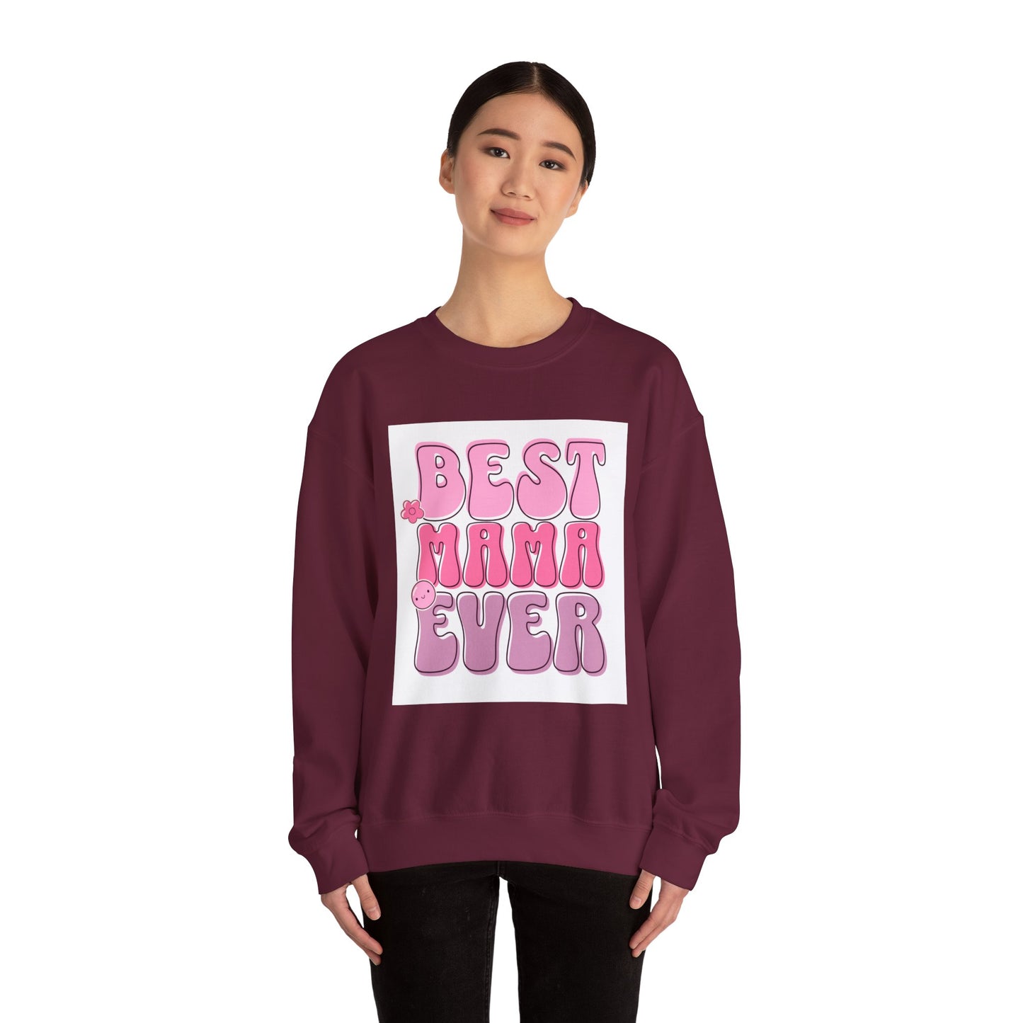 Best Mama Ever Sweatshirt — Cute Pink Retro Mom Crewneck Gift for Mother’s Day