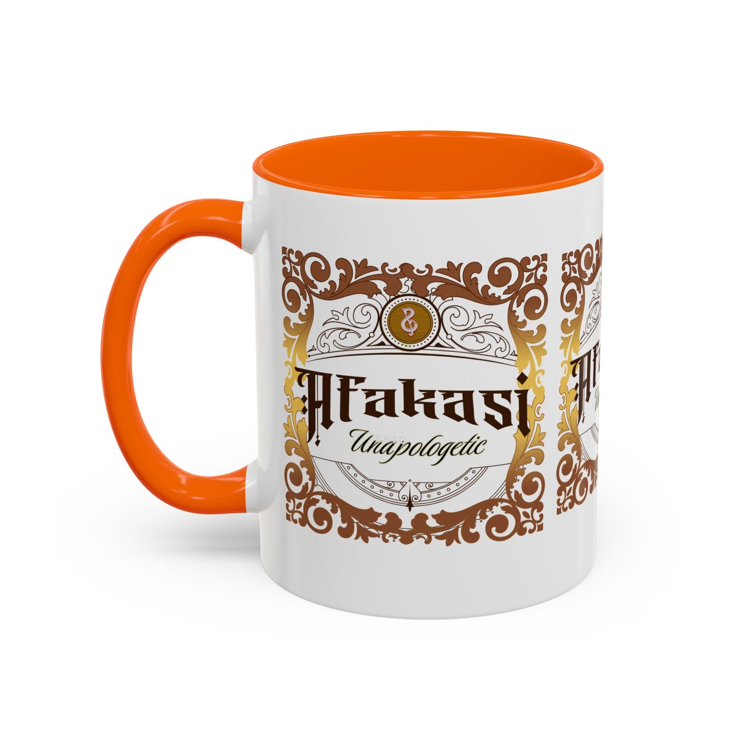Akan 'Afakasi Unapologetic' Accent Coffee Mug — Decorative Brown & Gold Design (11/15oz)
