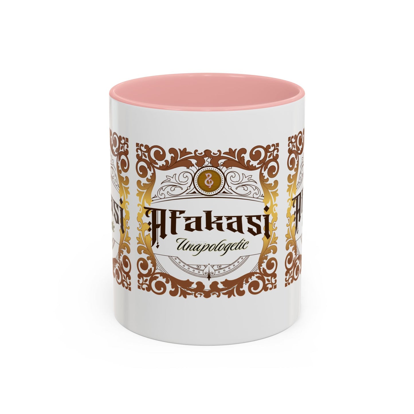 Akan 'Afakasi Unapologetic' Accent Coffee Mug — Decorative Brown & Gold Design (11/15oz)