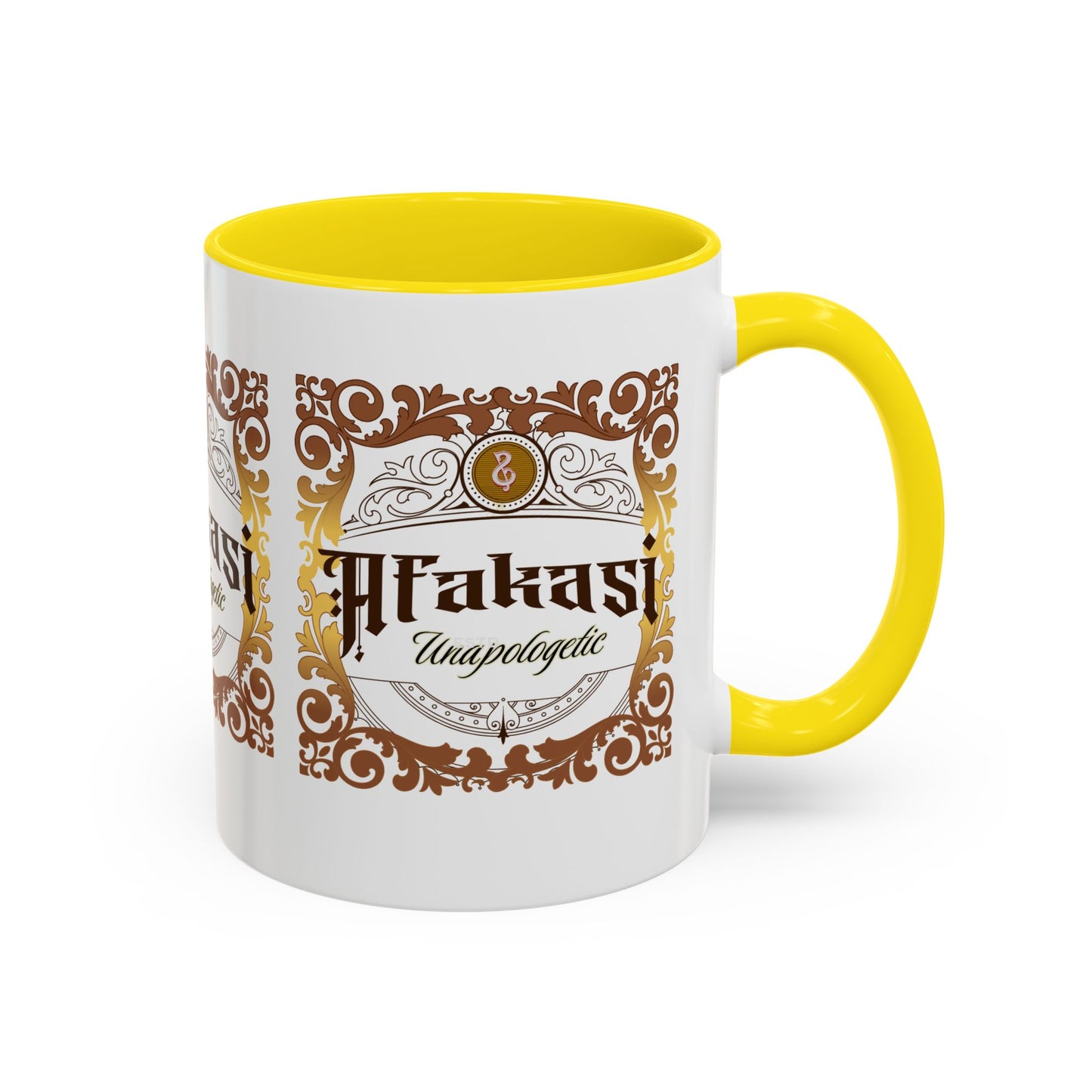 Akan 'Afakasi Unapologetic' Accent Coffee Mug — Decorative Brown & Gold Design (11/15oz)