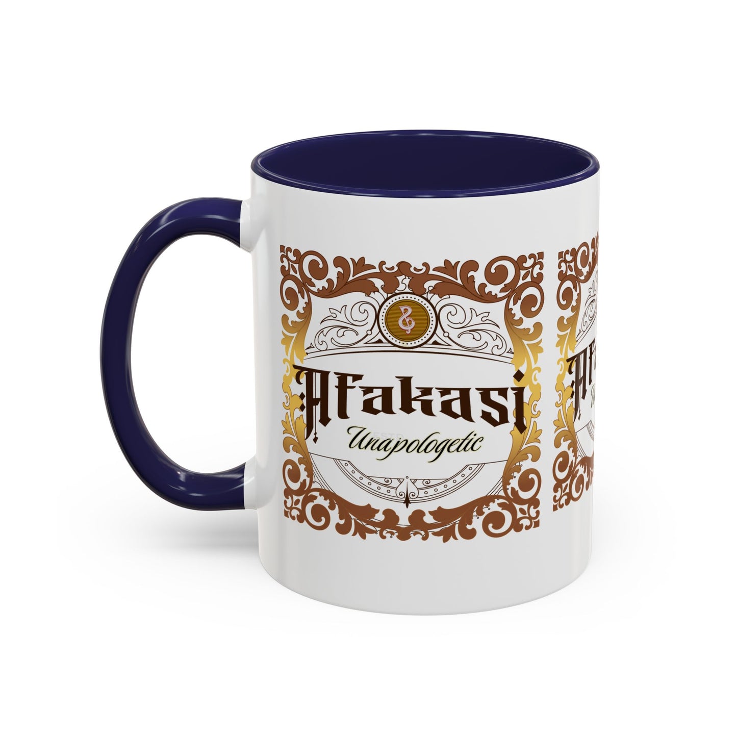 Akan 'Afakasi Unapologetic' Accent Coffee Mug — Decorative Brown & Gold Design (11/15oz)
