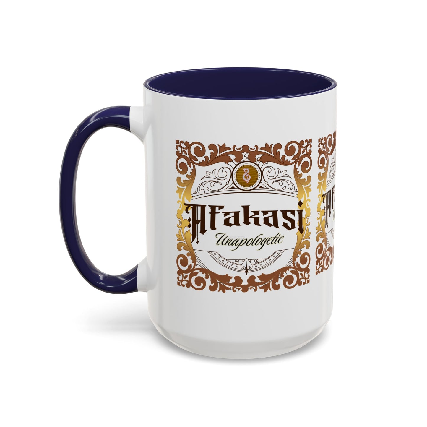 Akan 'Afakasi Unapologetic' Accent Coffee Mug — Decorative Brown & Gold Design (11/15oz)