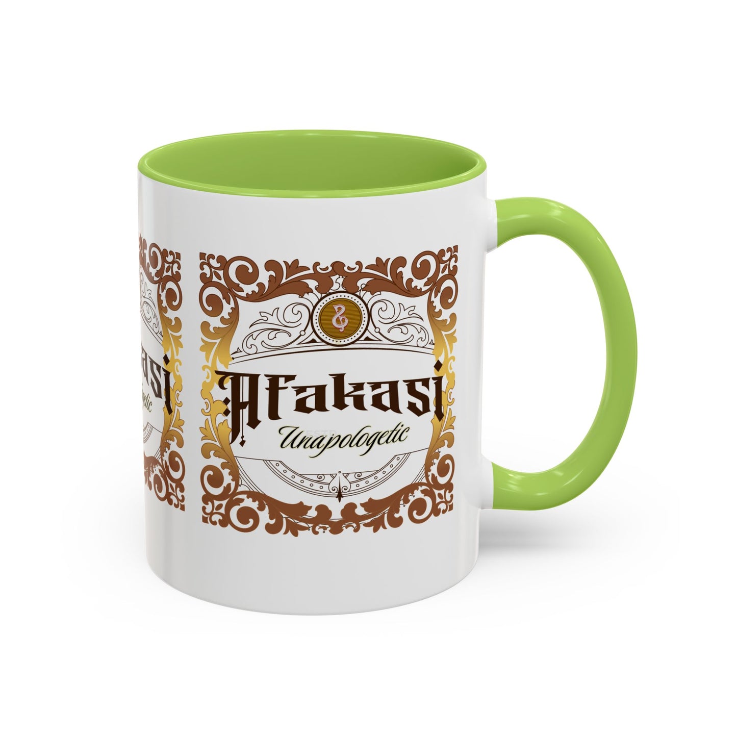 Akan 'Afakasi Unapologetic' Accent Coffee Mug — Decorative Brown & Gold Design (11/15oz)
