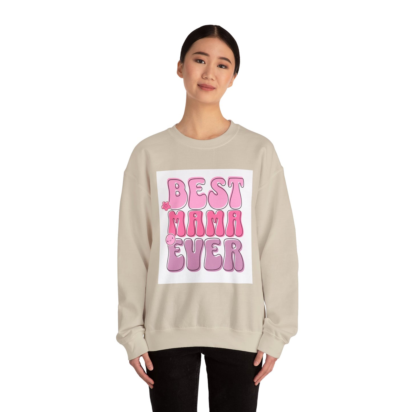 Best Mama Ever Sweatshirt — Cute Pink Retro Mom Crewneck Gift for Mother’s Day