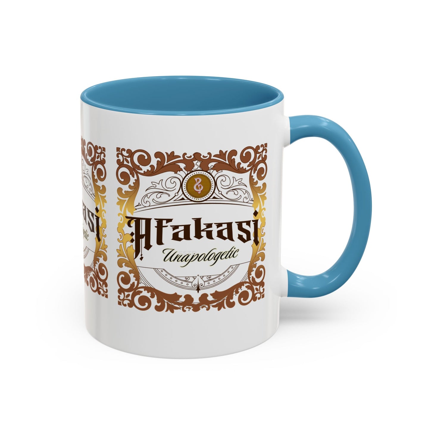 Akan 'Afakasi Unapologetic' Accent Coffee Mug — Decorative Brown & Gold Design (11/15oz)