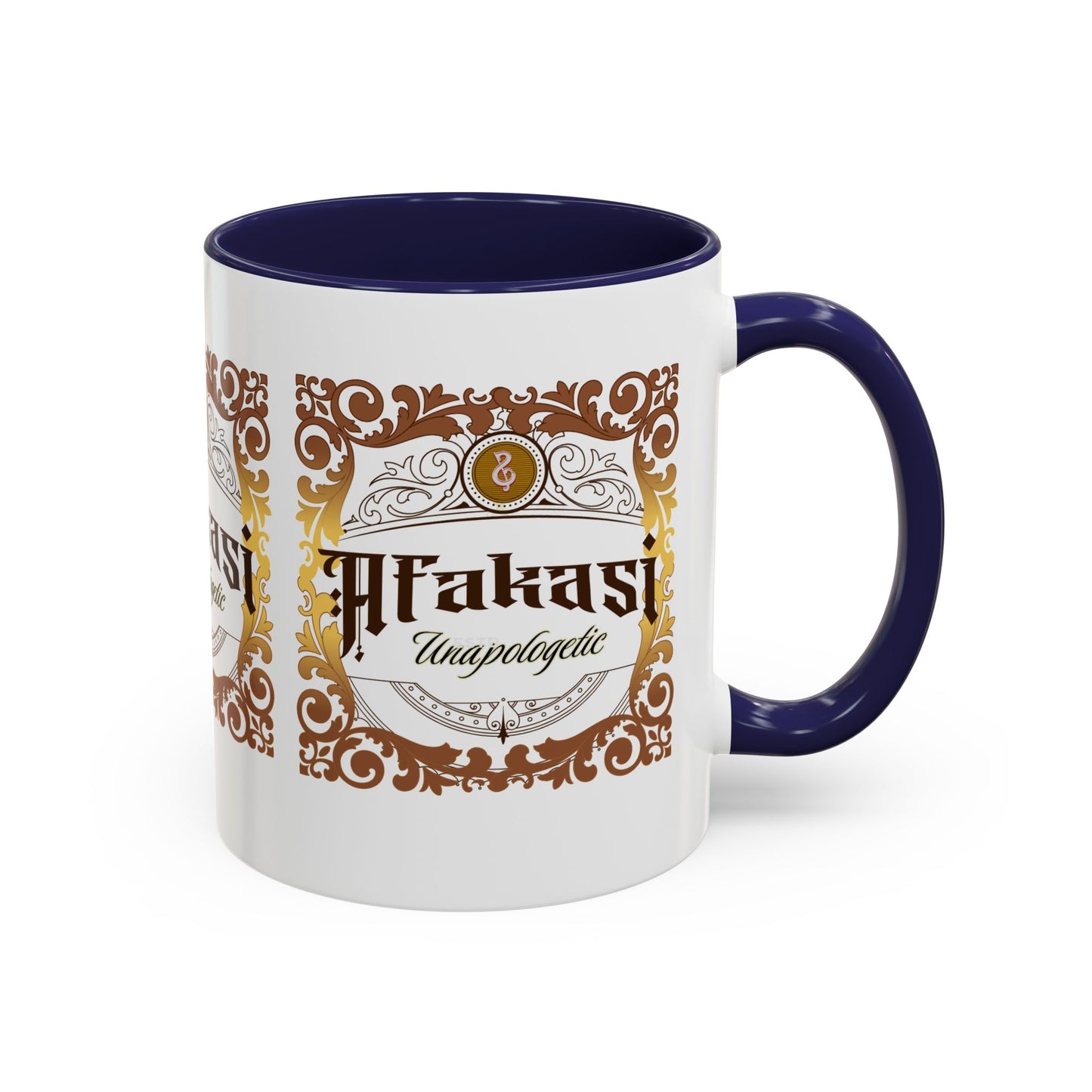 Akan 'Afakasi Unapologetic' Accent Coffee Mug — Decorative Brown & Gold Design (11/15oz)