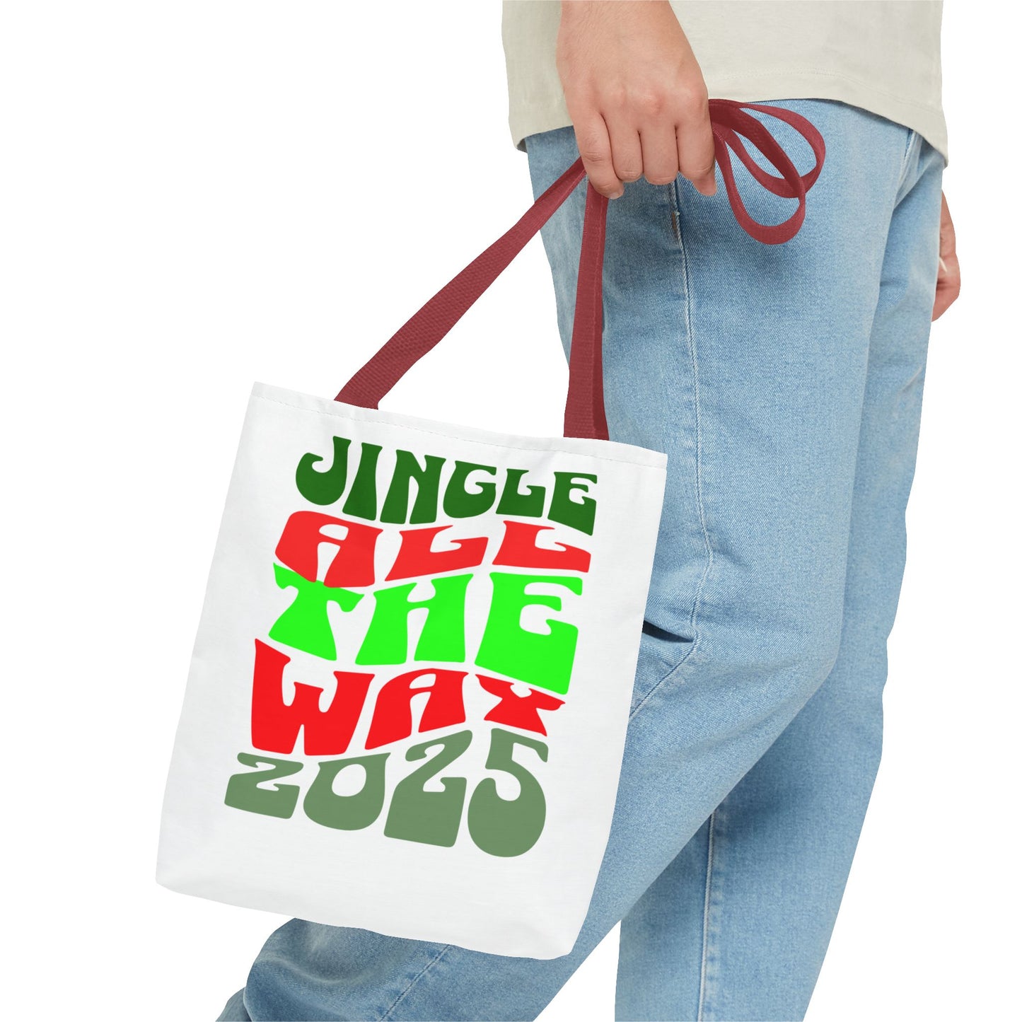 Jingle All The Way 2025 Holiday Tote Bag — Retro Red & Green Christmas Gift Bag