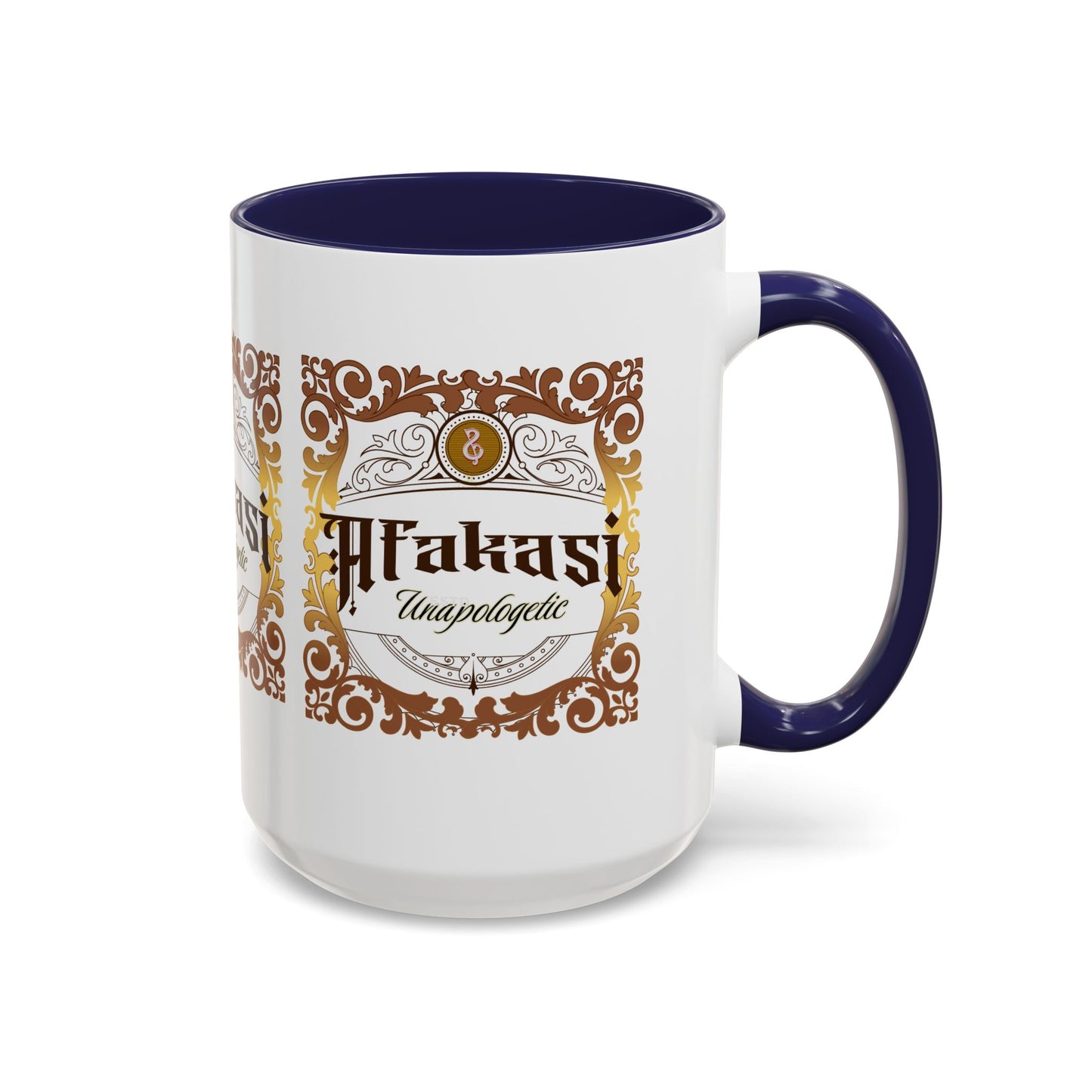 Akan 'Afakasi Unapologetic' Accent Coffee Mug — Decorative Brown & Gold Design (11/15oz)