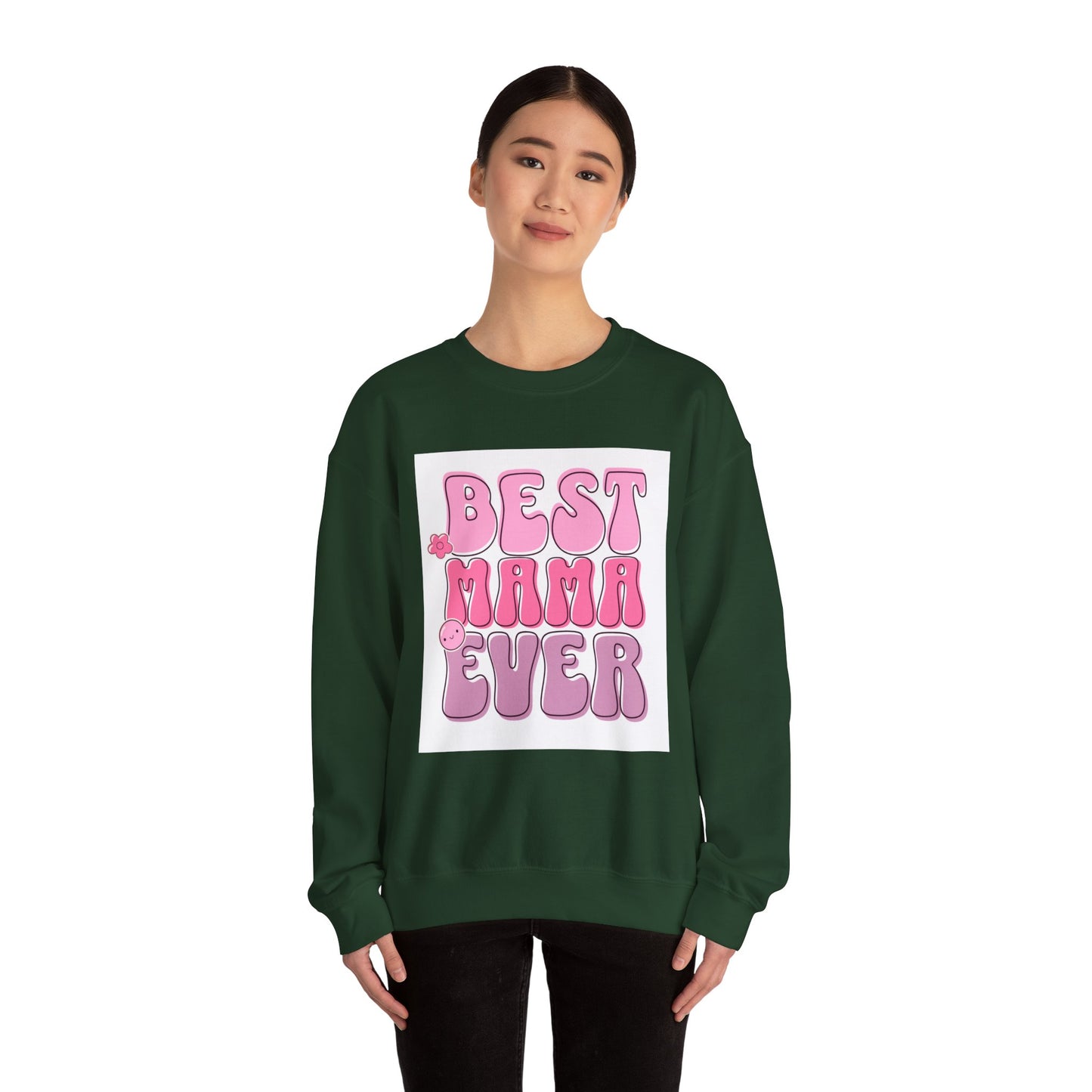 Best Mama Ever Sweatshirt — Cute Pink Retro Mom Crewneck Gift for Mother’s Day