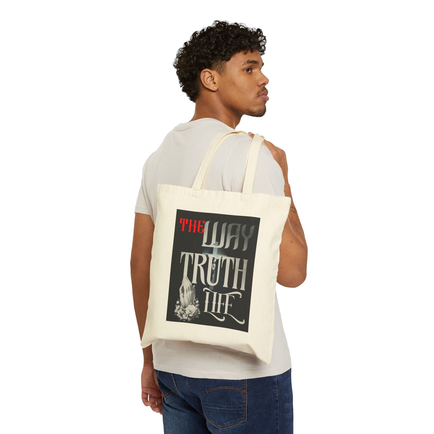 Canvas Tote Bag — "The Way Truth Life" Vintage Prayer Graphic