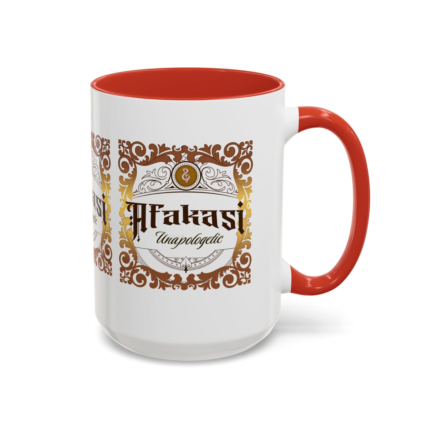 Akan 'Afakasi Unapologetic' Accent Coffee Mug — Decorative Brown & Gold Design (11/15oz)