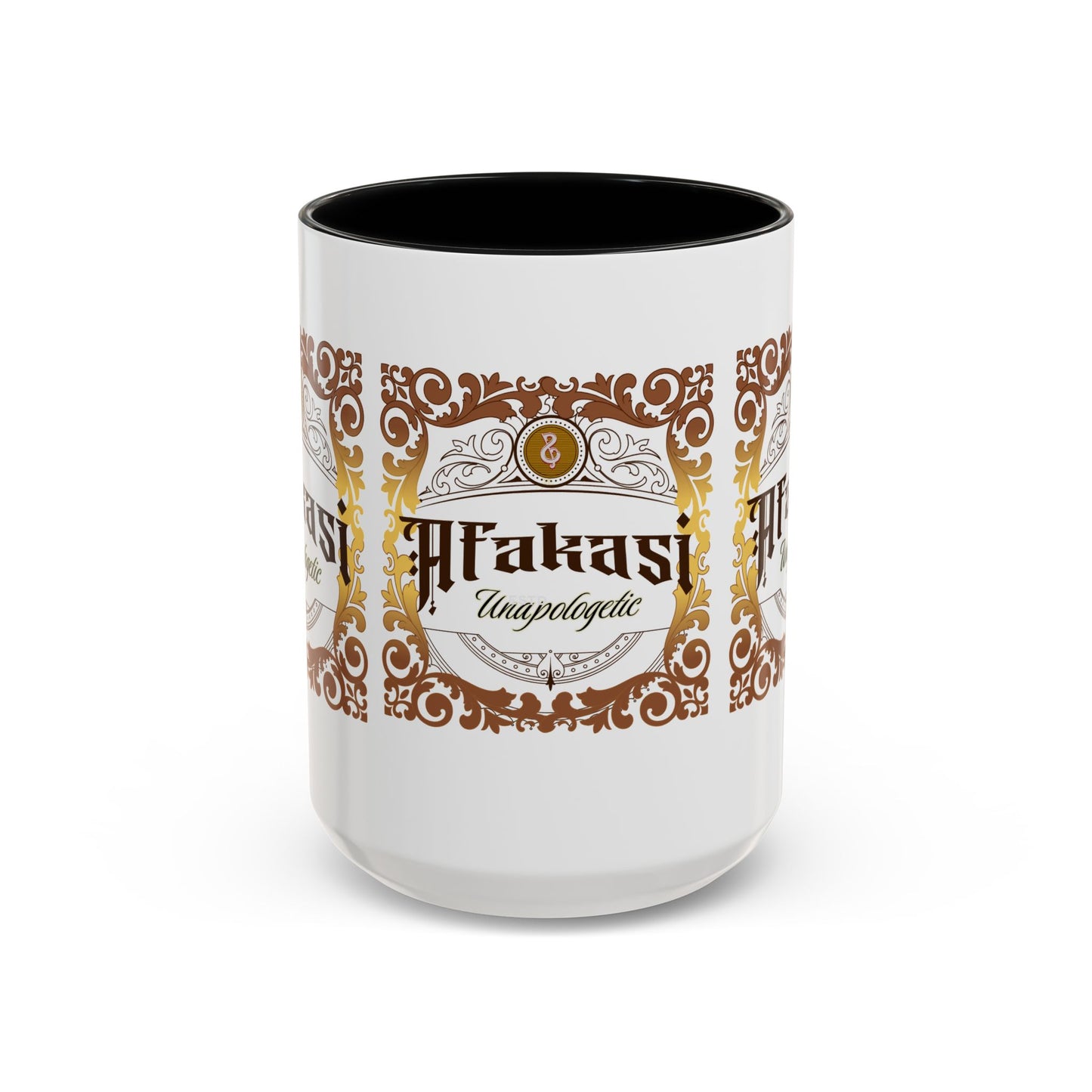 Akan 'Afakasi Unapologetic' Accent Coffee Mug — Decorative Brown & Gold Design (11/15oz)
