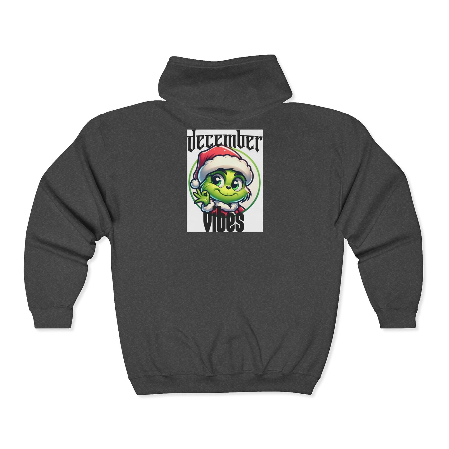 December Vibes Zip Hoodie — Festive Grinch Santa Full‑Zip Sweatshirt