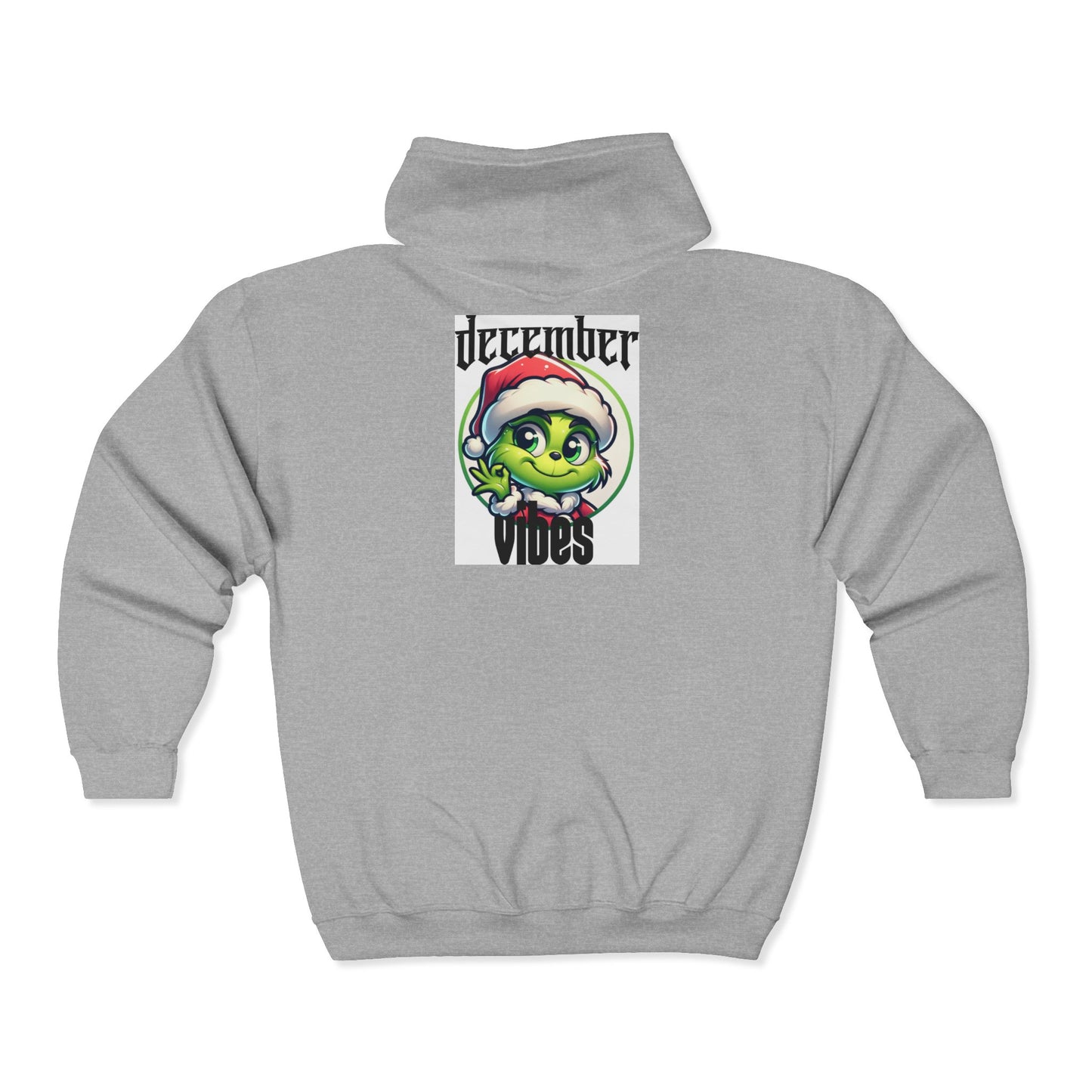 December Vibes Zip Hoodie — Festive Grinch Santa Full‑Zip Sweatshirt