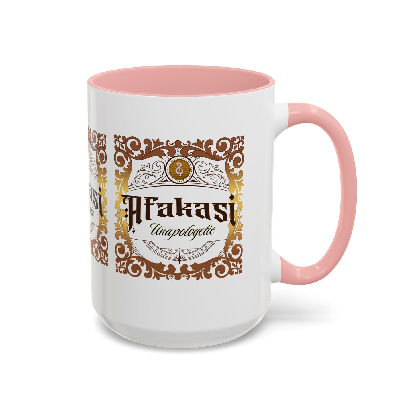 Akan 'Afakasi Unapologetic' Accent Coffee Mug — Decorative Brown & Gold Design (11/15oz)