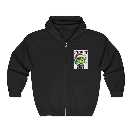 December Vibes Zip Hoodie — Festive Grinch Santa Full‑Zip Sweatshirt