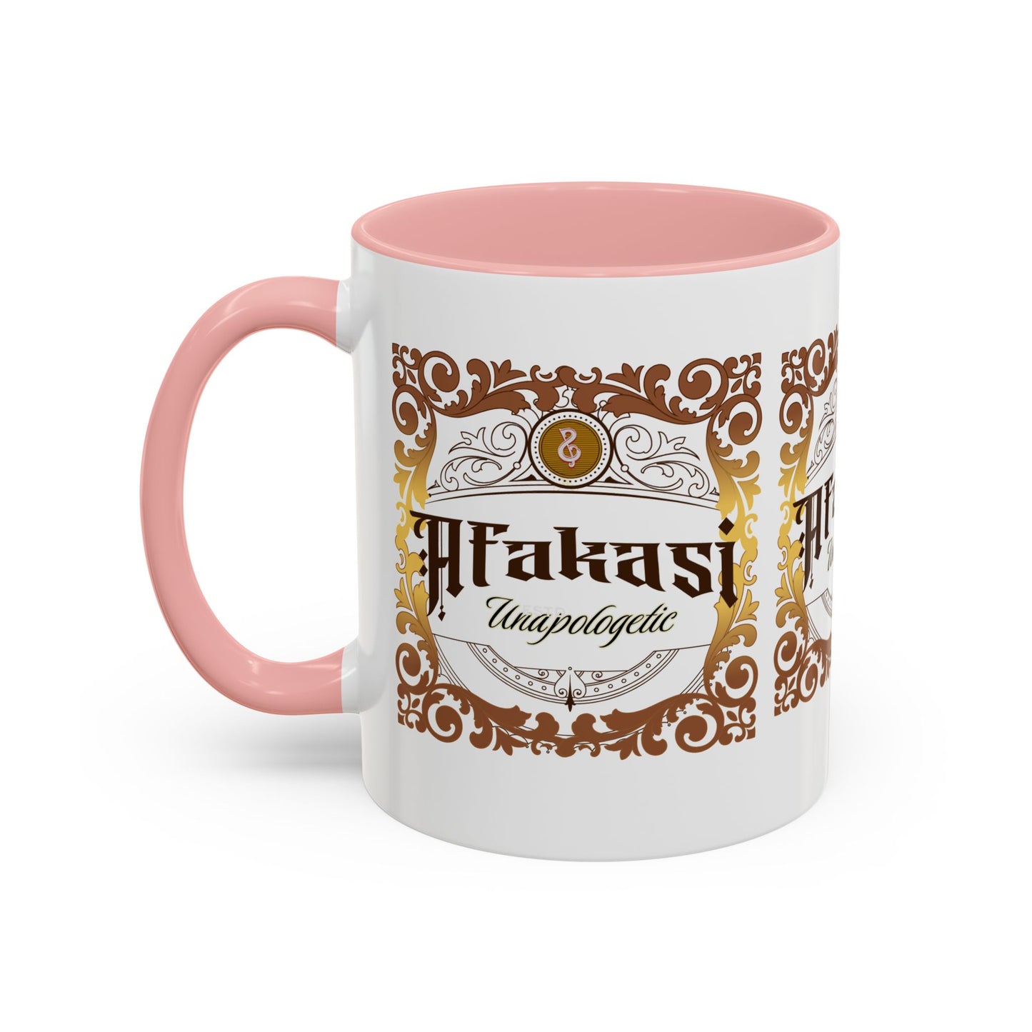 Akan 'Afakasi Unapologetic' Accent Coffee Mug — Decorative Brown & Gold Design (11/15oz)