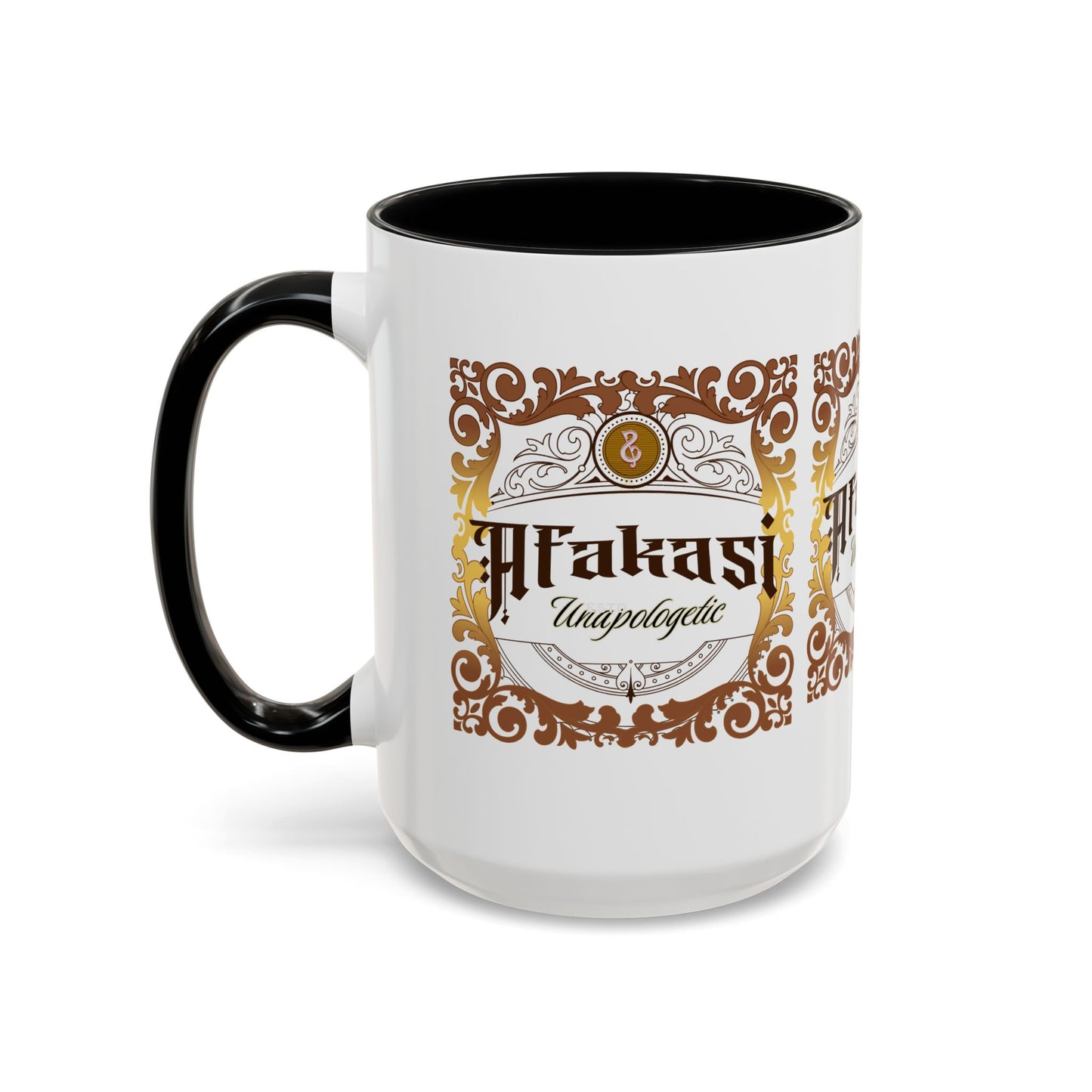 Akan 'Afakasi Unapologetic' Accent Coffee Mug — Decorative Brown & Gold Design (11/15oz)