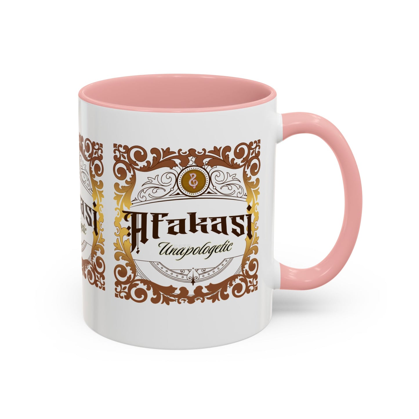 Akan 'Afakasi Unapologetic' Accent Coffee Mug — Decorative Brown & Gold Design (11/15oz)