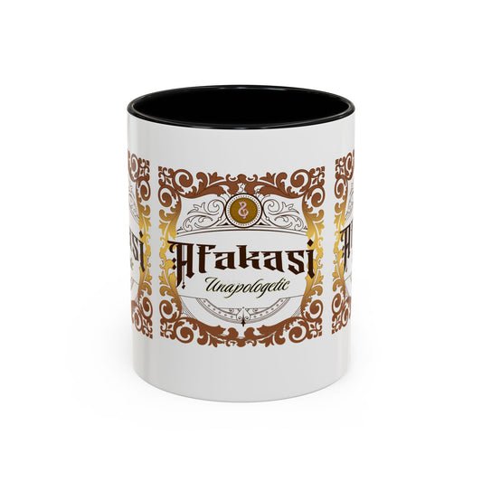 Akan 'Afakasi Unapologetic' Accent Coffee Mug — Decorative Brown & Gold Design (11/15oz)