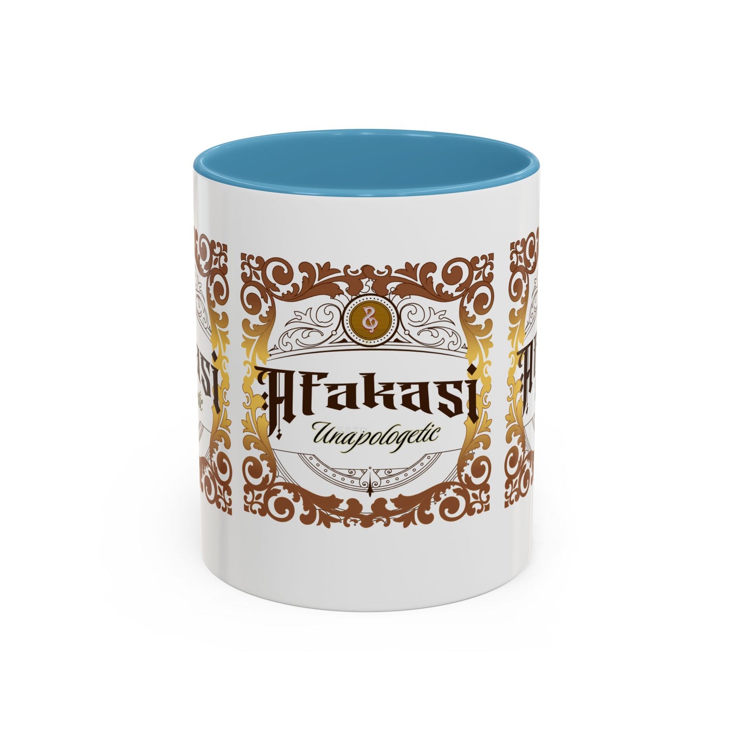 Akan 'Afakasi Unapologetic' Accent Coffee Mug — Decorative Brown & Gold Design (11/15oz)