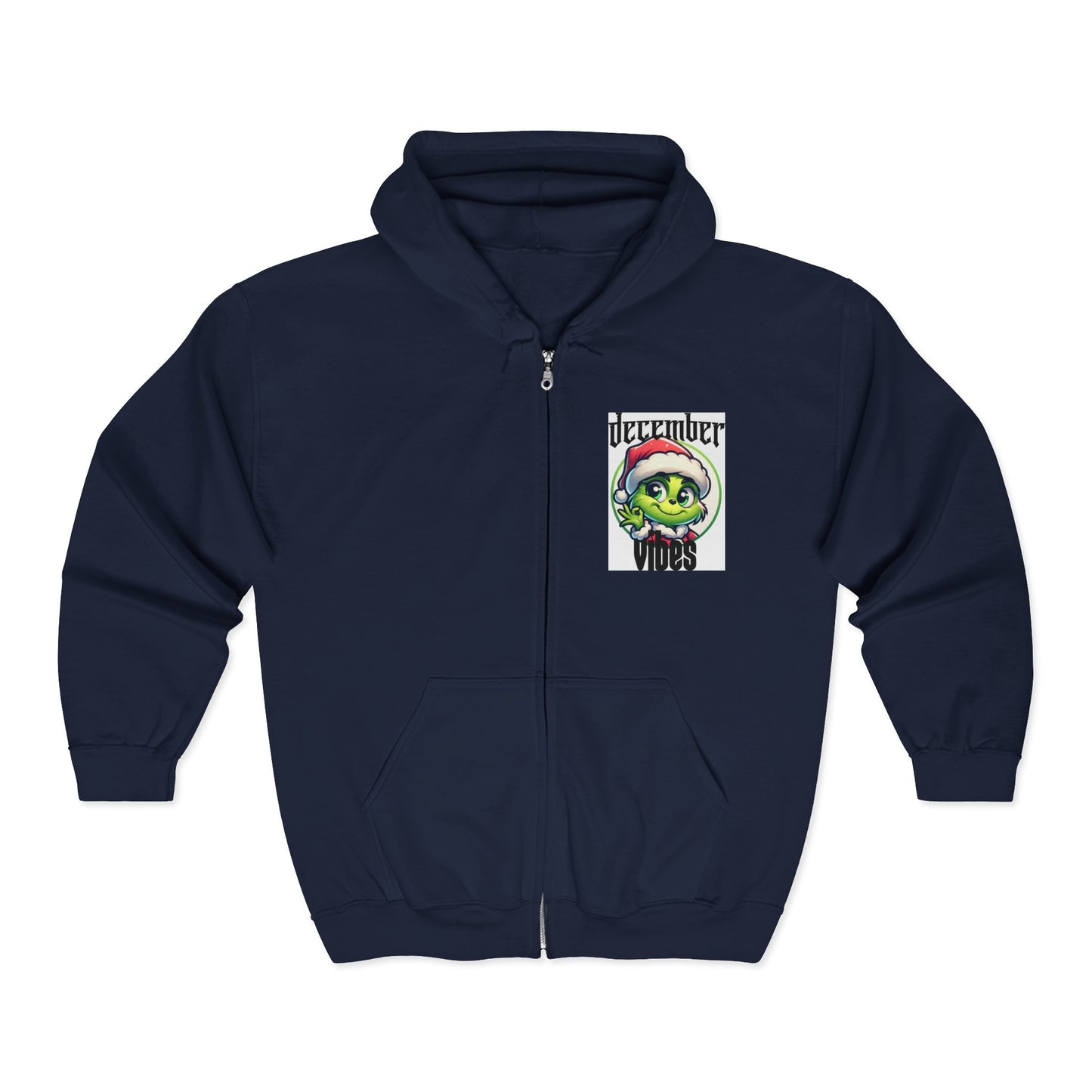 December Vibes Zip Hoodie — Festive Grinch Santa Full‑Zip Sweatshirt