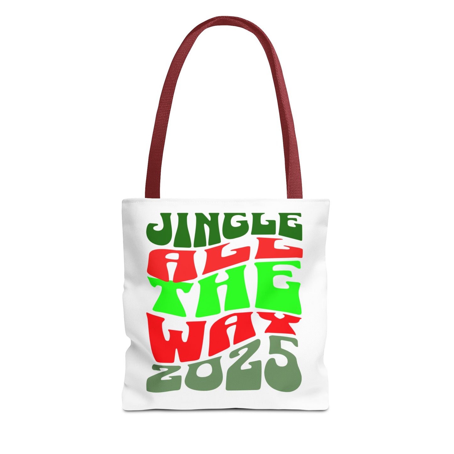 Jingle All The Way 2025 Holiday Tote Bag — Retro Red & Green Christmas Gift Bag