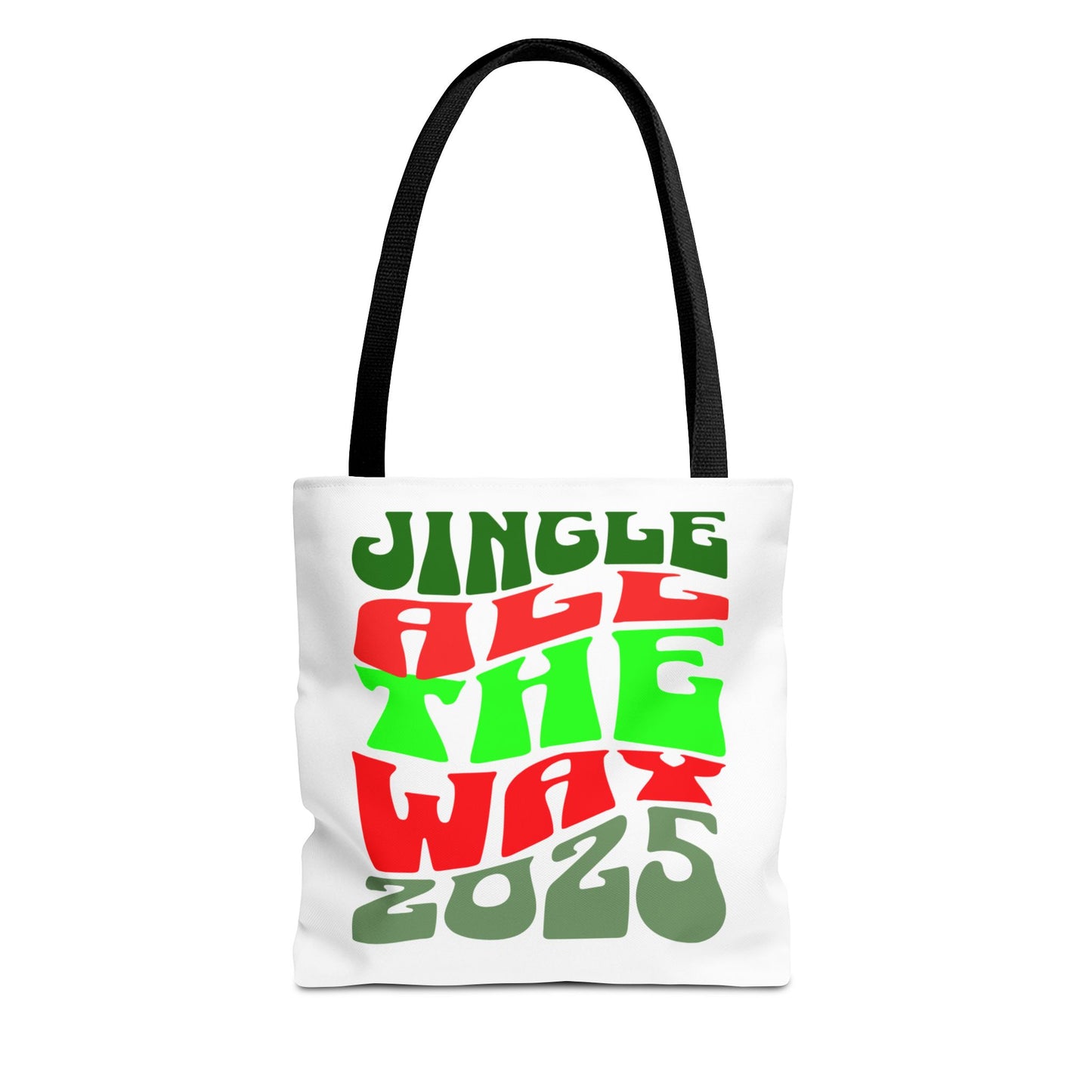 Jingle All The Way 2025 Holiday Tote Bag — Retro Red & Green Christmas Gift Bag