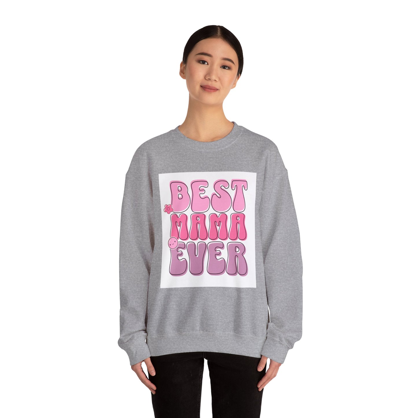 Best Mama Ever Sweatshirt — Cute Pink Retro Mom Crewneck Gift for Mother’s Day