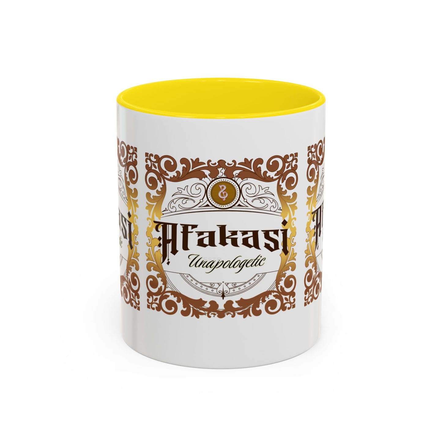 Akan 'Afakasi Unapologetic' Accent Coffee Mug — Decorative Brown & Gold Design (11/15oz)