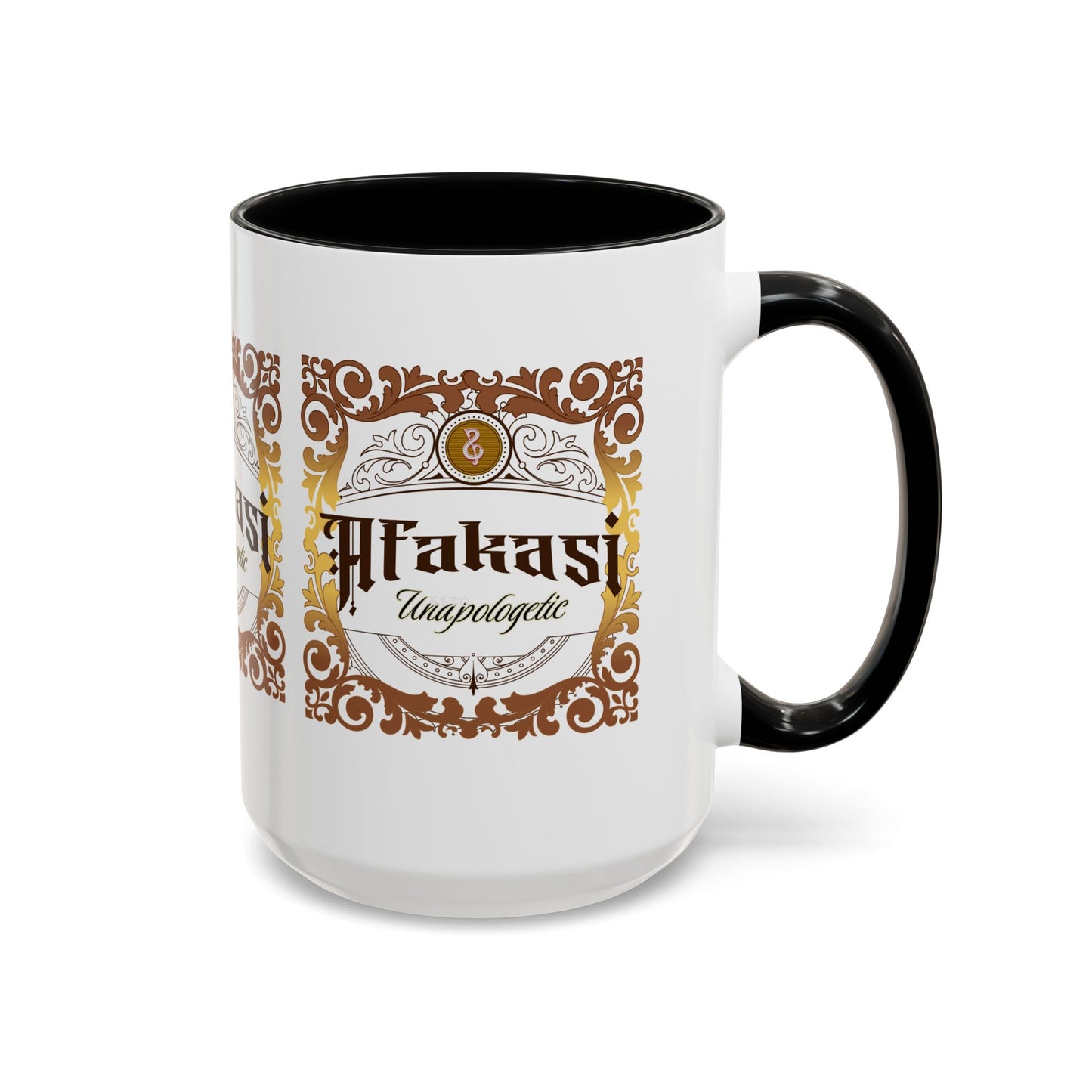 Akan 'Afakasi Unapologetic' Accent Coffee Mug — Decorative Brown & Gold Design (11/15oz)