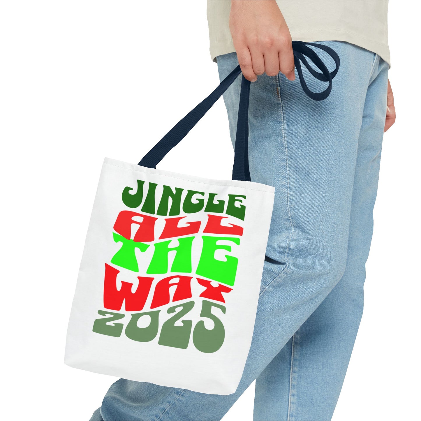 Jingle All The Way 2025 Holiday Tote Bag — Retro Red & Green Christmas Gift Bag