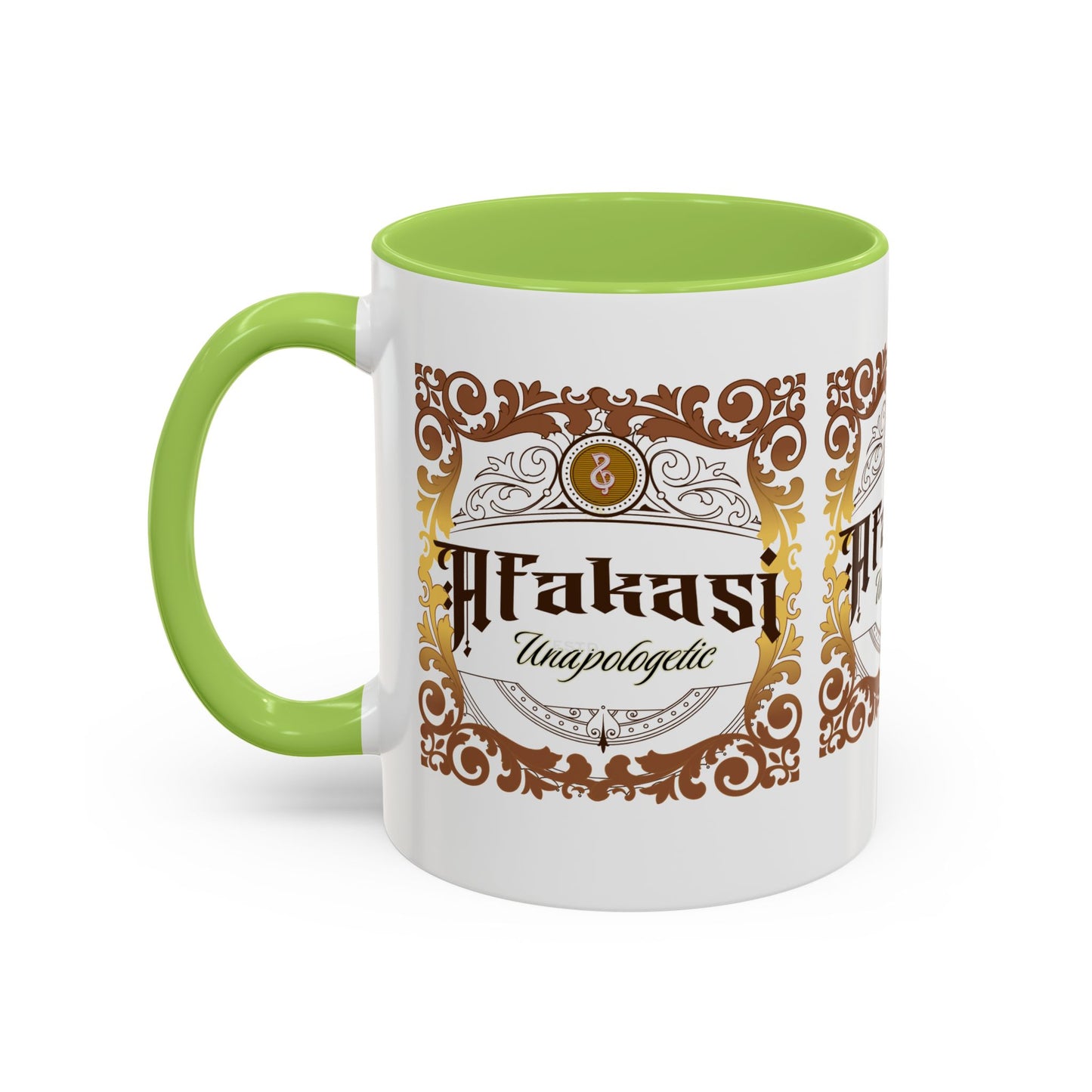 Akan 'Afakasi Unapologetic' Accent Coffee Mug — Decorative Brown & Gold Design (11/15oz)