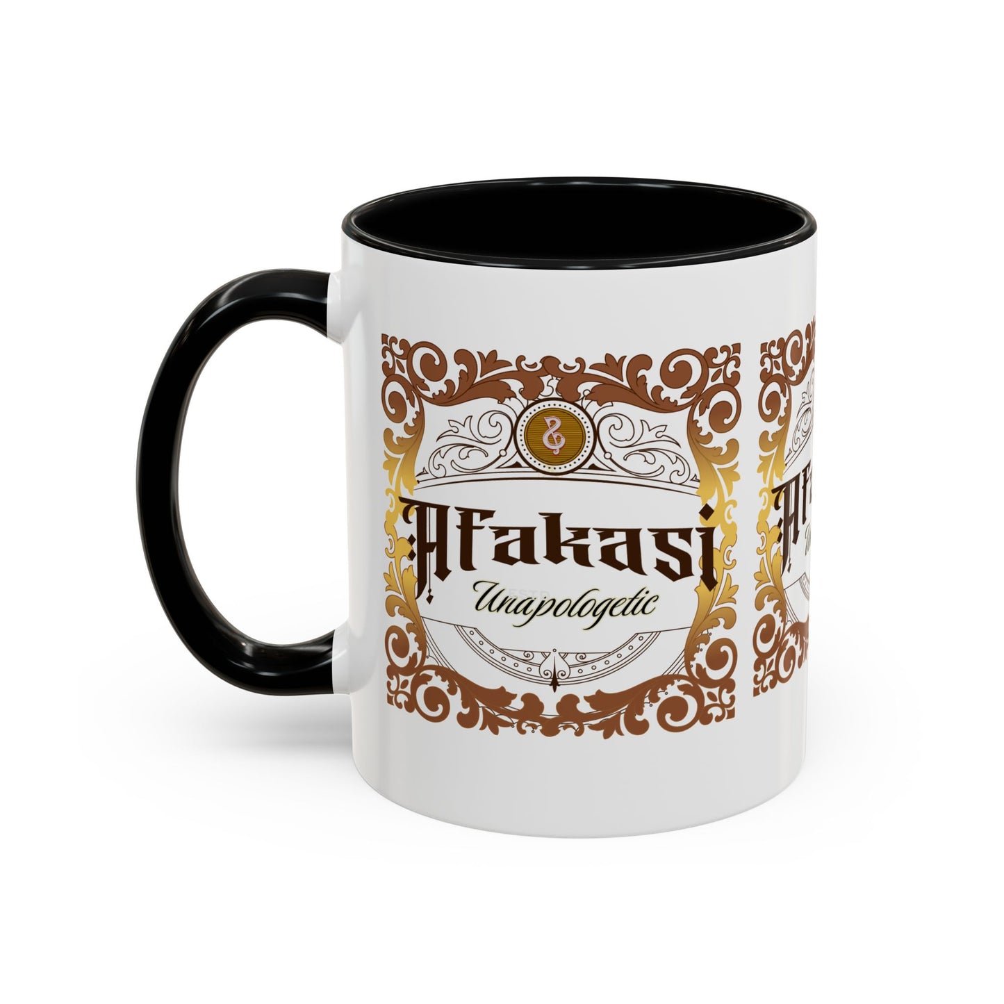Akan 'Afakasi Unapologetic' Accent Coffee Mug — Decorative Brown & Gold Design (11/15oz)