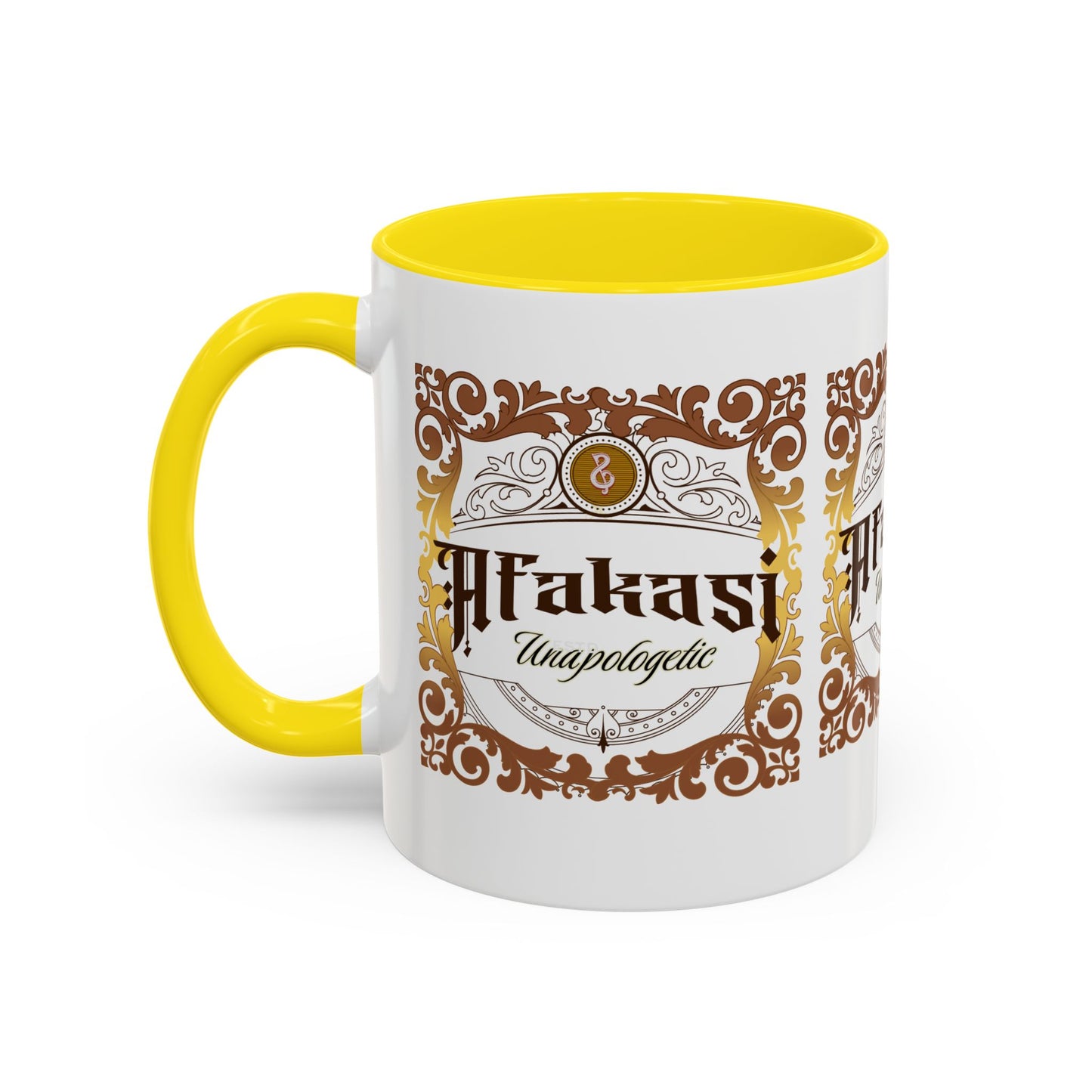 Akan 'Afakasi Unapologetic' Accent Coffee Mug — Decorative Brown & Gold Design (11/15oz)
