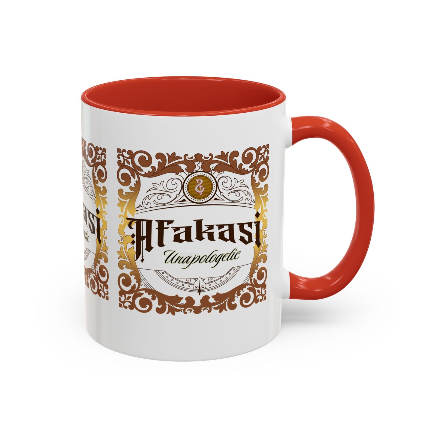 Akan 'Afakasi Unapologetic' Accent Coffee Mug — Decorative Brown & Gold Design (11/15oz)
