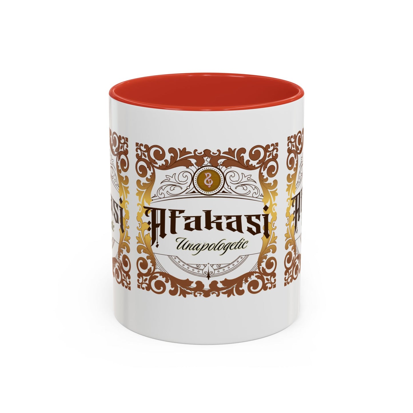 Akan 'Afakasi Unapologetic' Accent Coffee Mug — Decorative Brown & Gold Design (11/15oz)