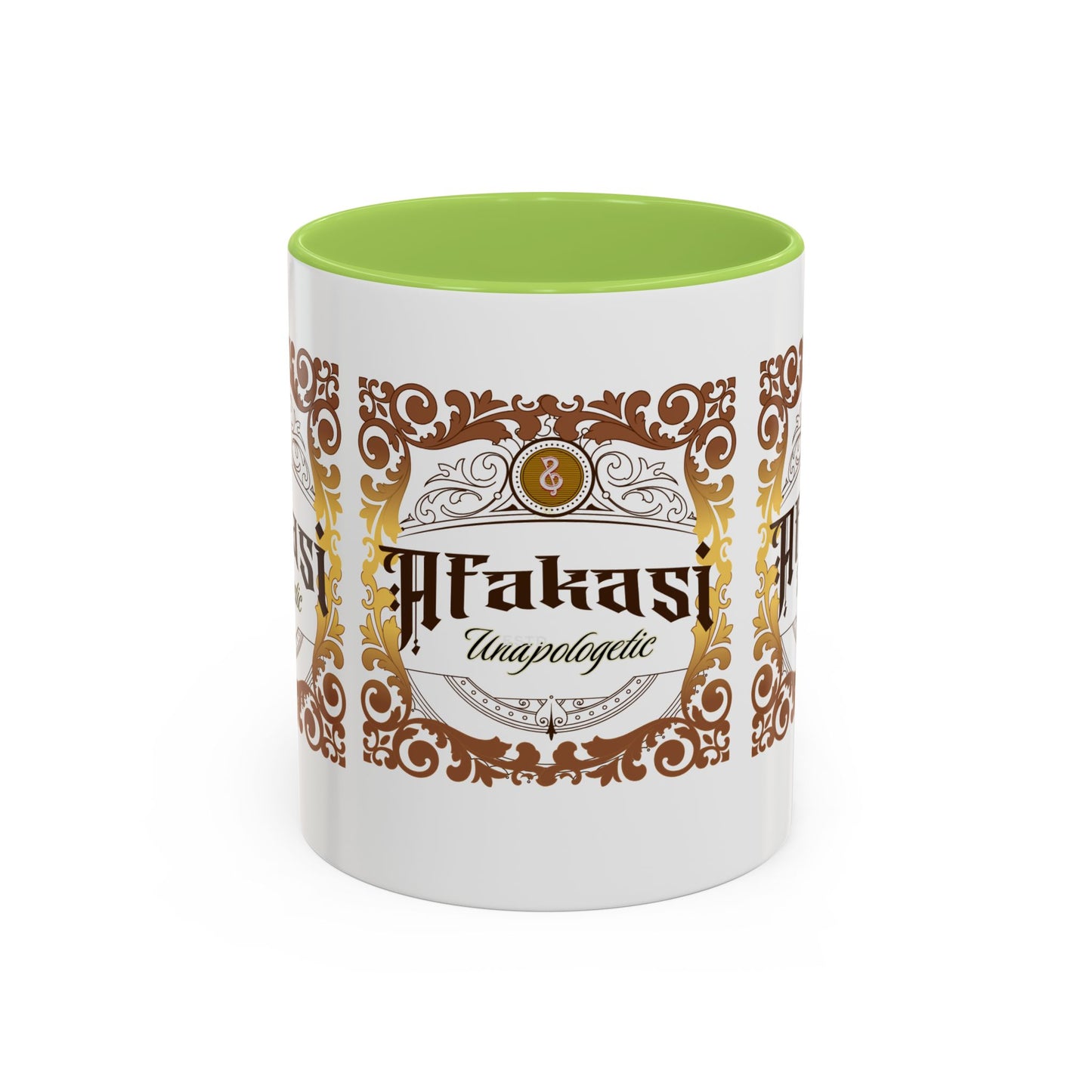 Akan 'Afakasi Unapologetic' Accent Coffee Mug — Decorative Brown & Gold Design (11/15oz)