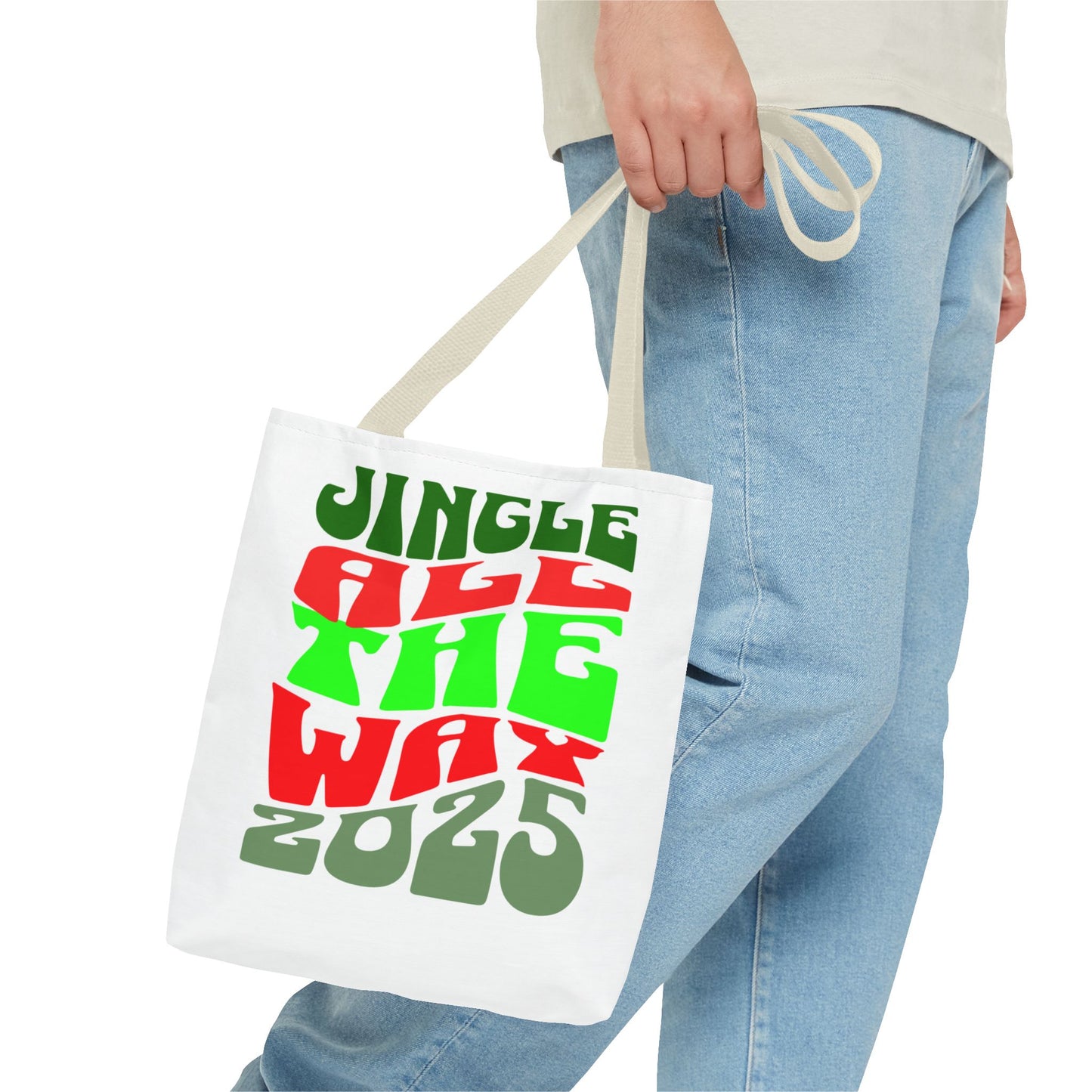 Jingle All The Way 2025 Holiday Tote Bag — Retro Red & Green Christmas Gift Bag