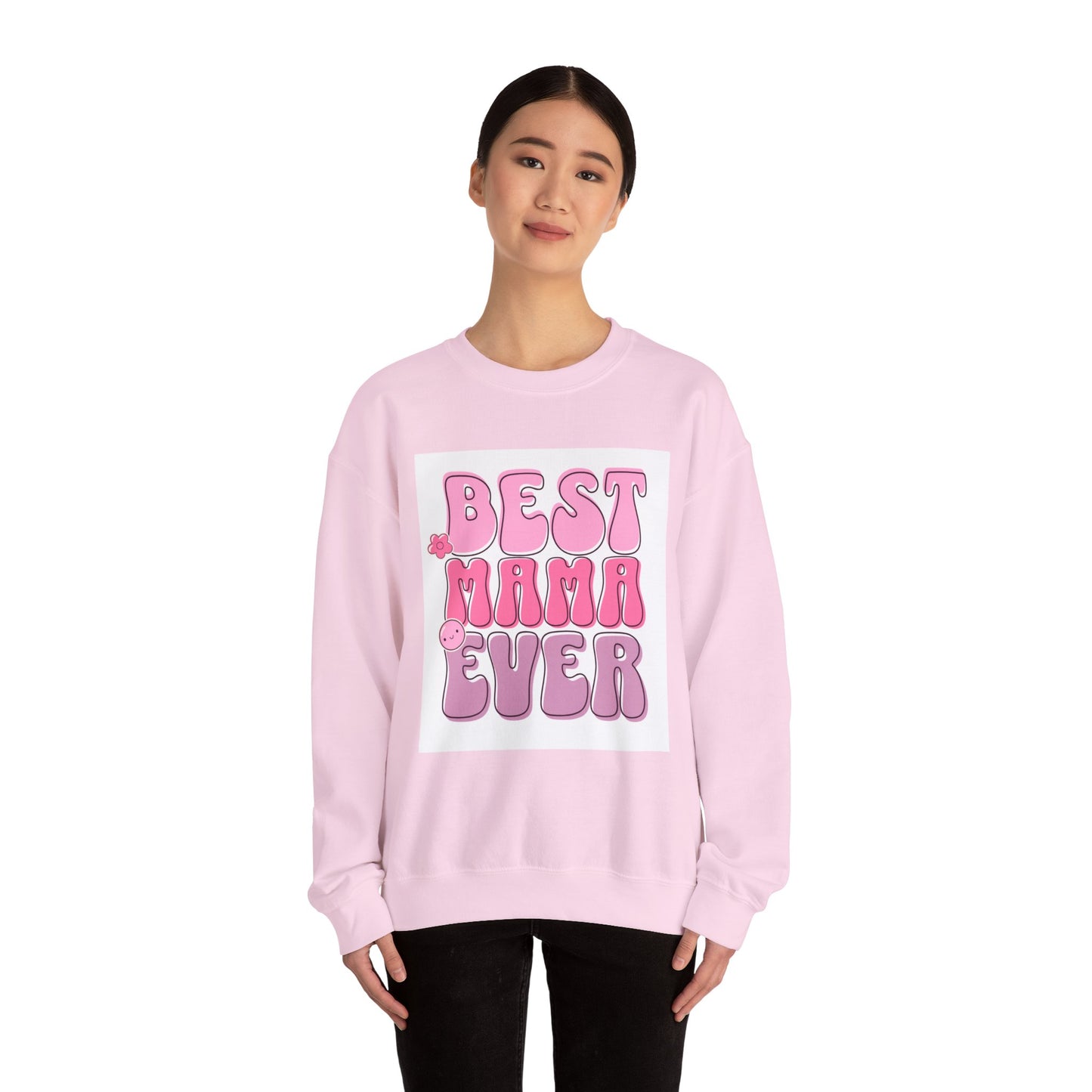 Best Mama Ever Sweatshirt — Cute Pink Retro Mom Crewneck Gift for Mother’s Day